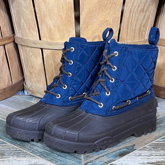 Sperry Gosling Quilted Navy Brown Lined Waterproof Duck Boots Womens Size 7 - Picture 3 of 11